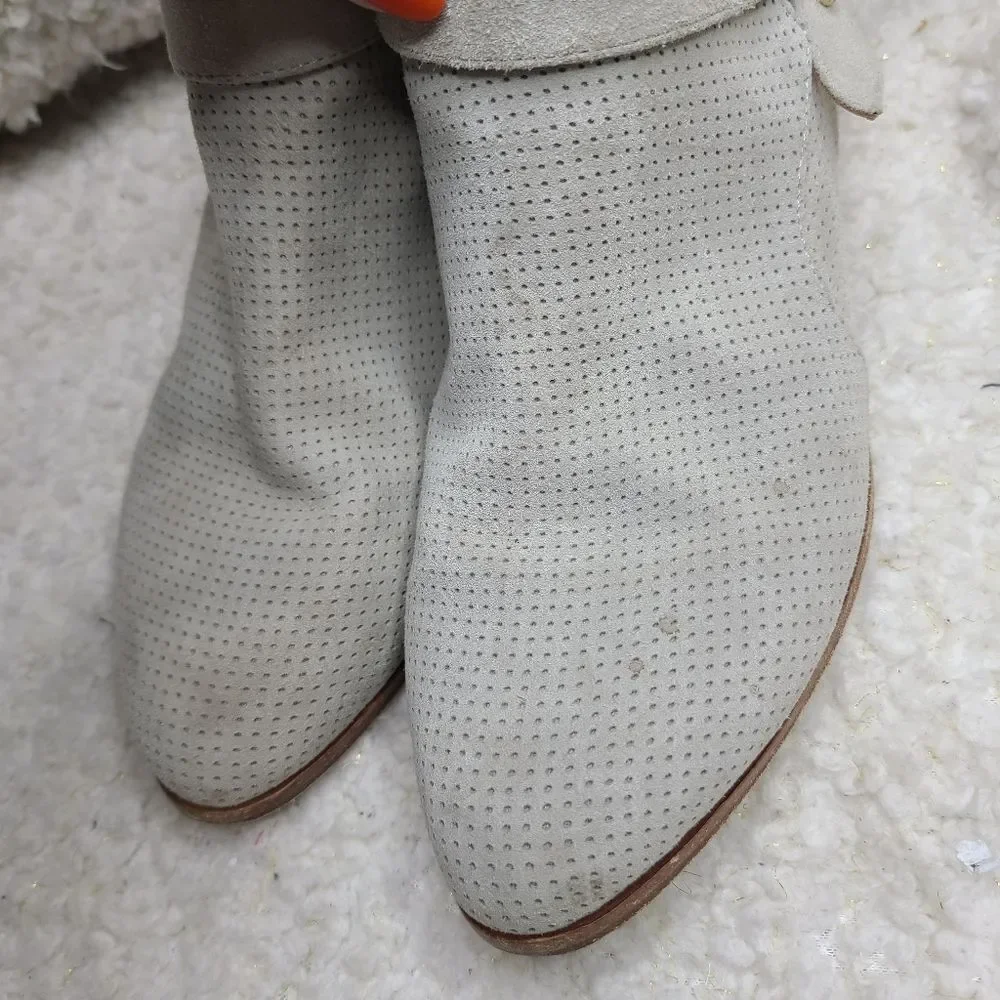 Anthropologie Taupe Perforated Suede‎ Ankle Boots sz 8.5